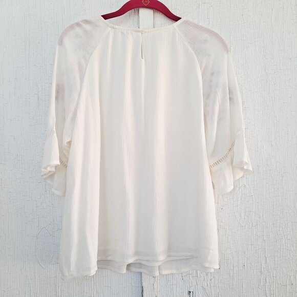 Paper Crane White Crochet Floral Embroidered Boho Flowy Top Medium - Picture 7 of 9